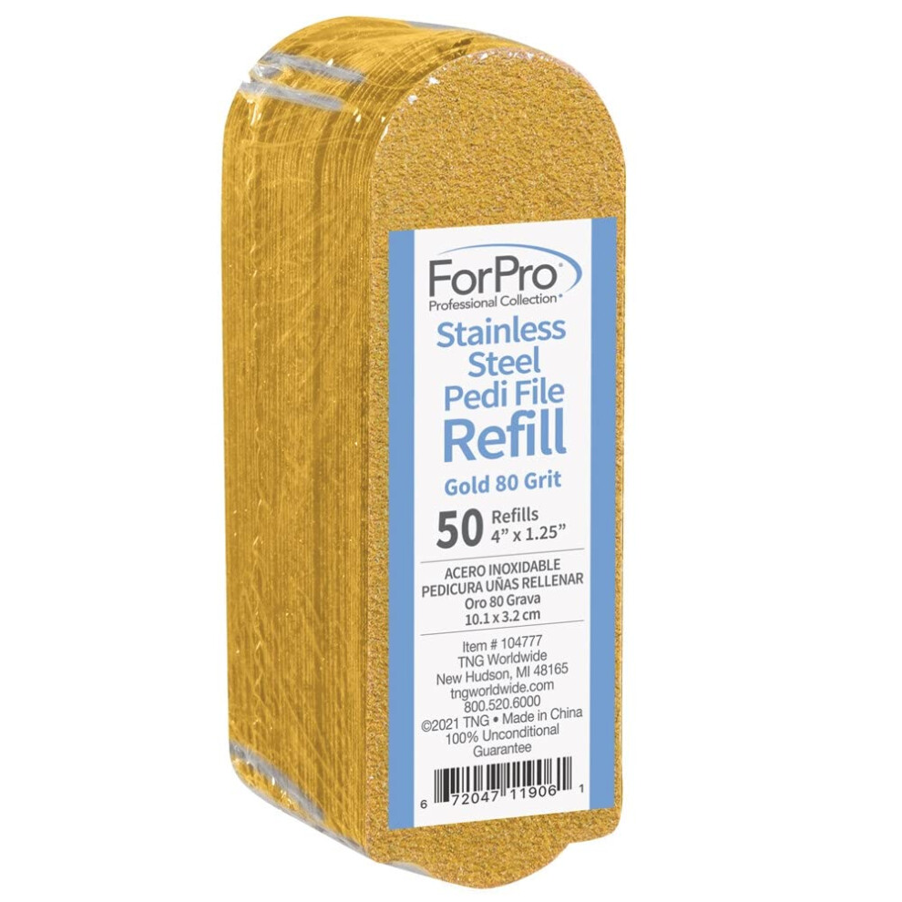 Forpro Professional Collection Stainless Steel Pedi File Refill 80 Grit Gold Ezstrip Peel Pedicure Refill Pads 125 W X 4 L 50Count