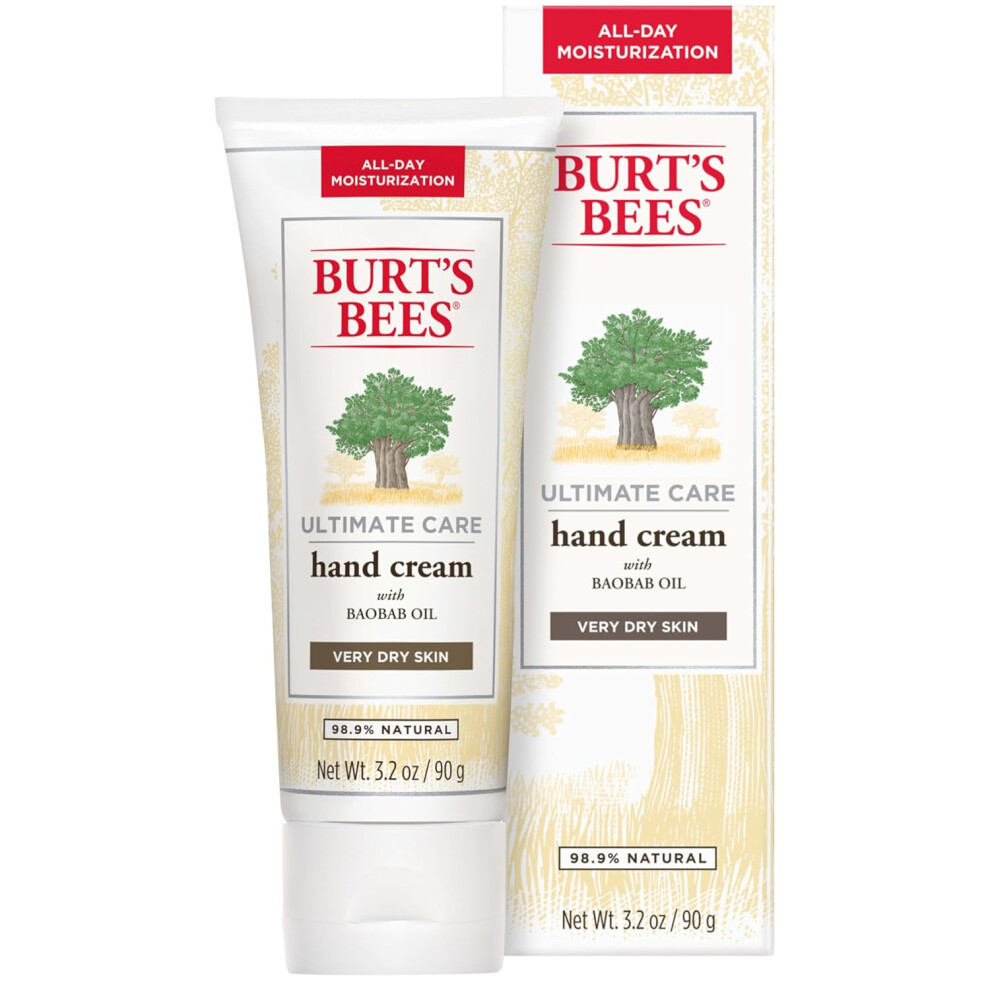 Burts Bees Hand Cream for Dry Skin Moisturizing Natural Lotion Unscented Ultimate Care with Baboab Oil 32 Ounce Packaging May Vary