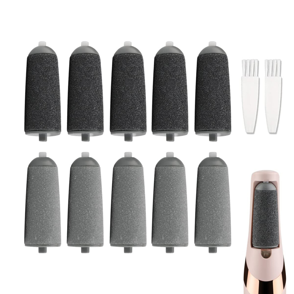 10 Pack Replacement Rollers Compatible with Finishing Touch Flawless Pedi Electric Tool File Include 2 Cleaning Brush 5 Black Coarse5 Gray Fine
