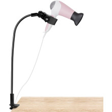 LUEXBOX 360 Grad drehbarer Haartrockner-Ständer, verstellbarer Hands-Free-Ständer mit Clips für die Theke (Schwarz)