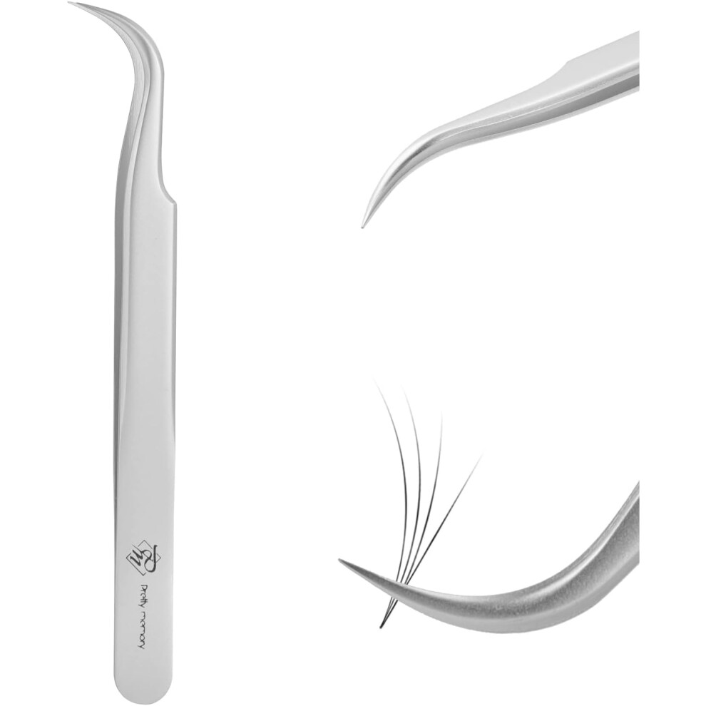Memory Lane Silver Pretty Memory Lash Extension Tweezers Curved Tweezers For Professional Grafting Precision Stainless Steel Eyelash Extension Tweezers