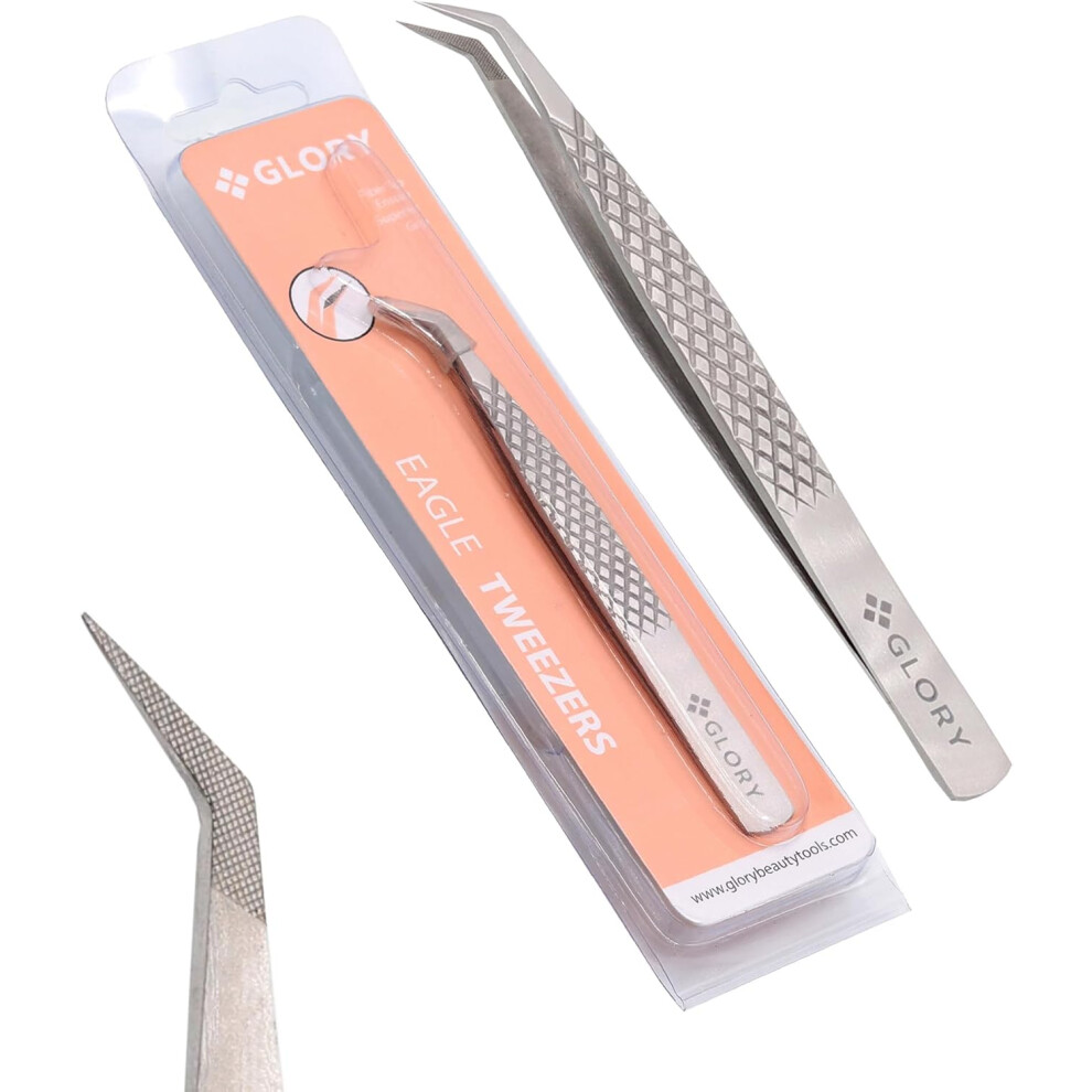 Eyelash Tweezers Professional Lash Tweezers for Eyelash Extensions Blister Packaging Diamond Grip Matte With Fiber Tips Eagle Tip