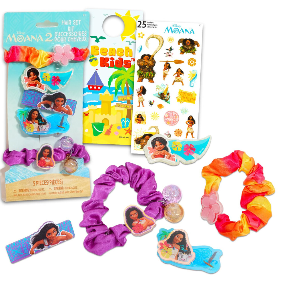 Moana Haaraccessoiresset - Bundel Met 3 Moana Haarspeldjes En 2 Moana Scrunchies Plus Stickers Meer | Moana 2 Haaraccessoires Voor Peutermeisjes-image