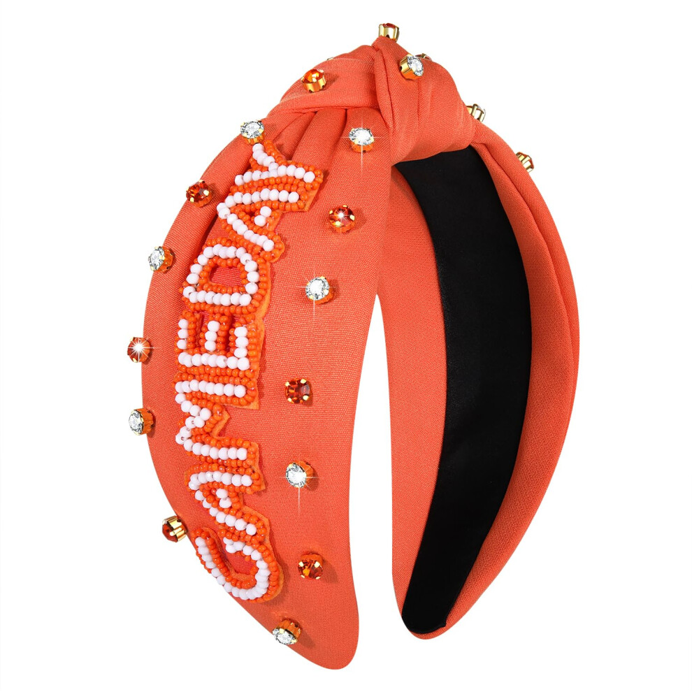 Yahpern Game Day Headband Crystal Pearl Knoted Bilioted Knot Head Abchine Per Donne Accessori Per Capelli Da Calcio Da Baseball (Orange 1 Count)