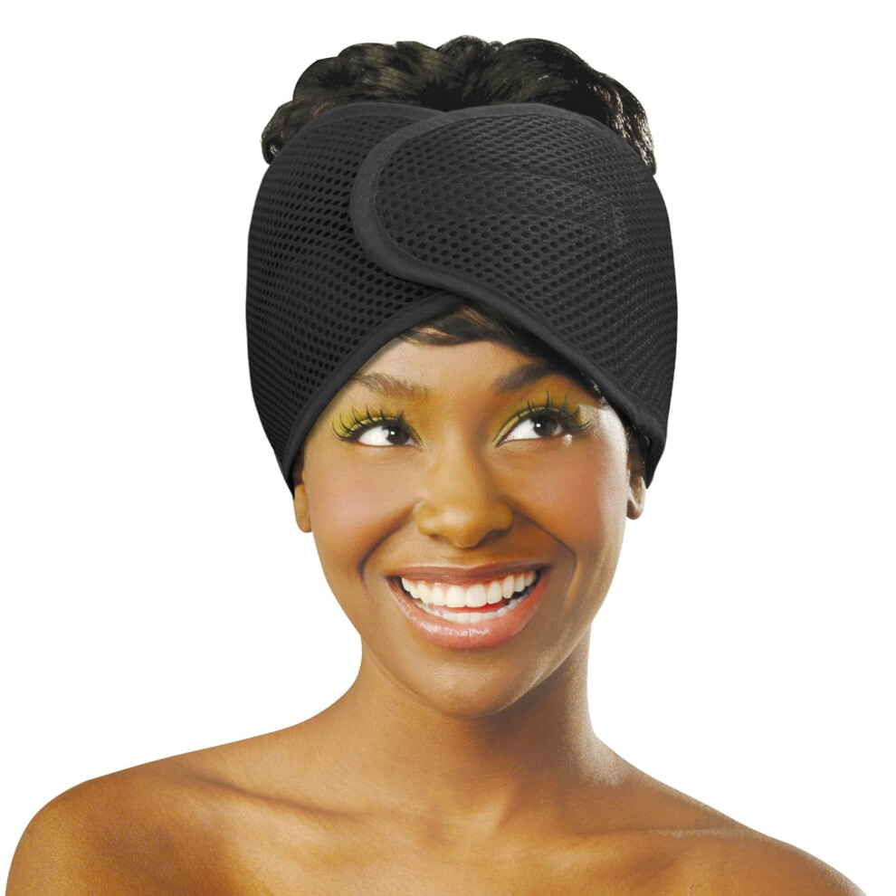 DONNA DELUXE FOAM MESH WRAP OLIVE  VITAMIN E TREATED Curly Hair Care Essentials Face Wash Makeup and Headband for Women 1PC BLACK 1 Count Pack of 1