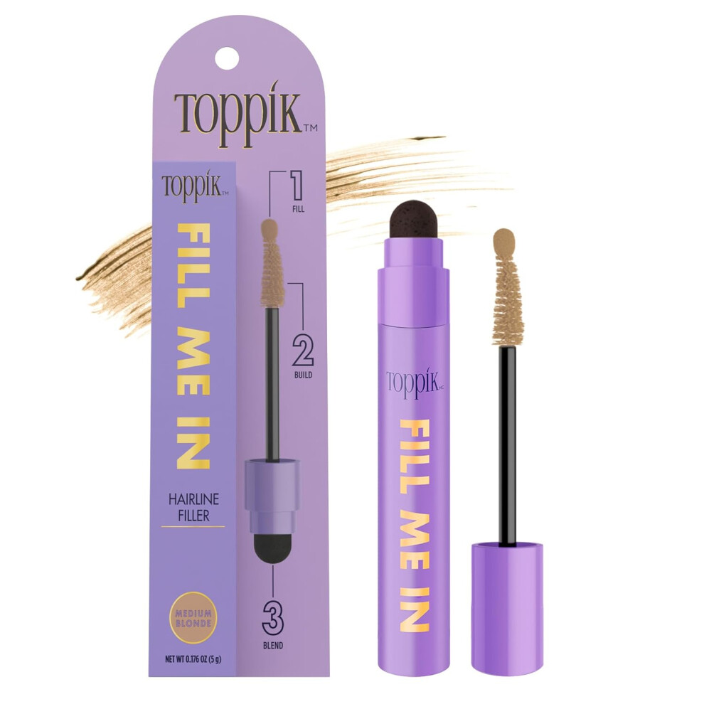 Toppik Fill Me In Hairline Filler Hair Color Root Touchup Hair Fibers Wand Fills In Thinning Hairline Hair Styling Product 0176 oz 5 g Medium Blonde