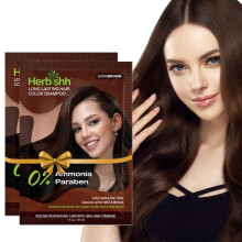 Herbishh Travel Pack Hair Dye Color Shampoo in Sachet + 1pc Argan Hair Mask Sachet (Dark brown 2 sachets)