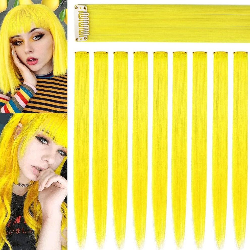 Iamerui Unisex Yellow Multicolors Party Highlights Straight Hair Colorful Clip In Synthetic Hair Extensions In Multiple Colors Heat Resistant Long Hairpiece 9 Pcs