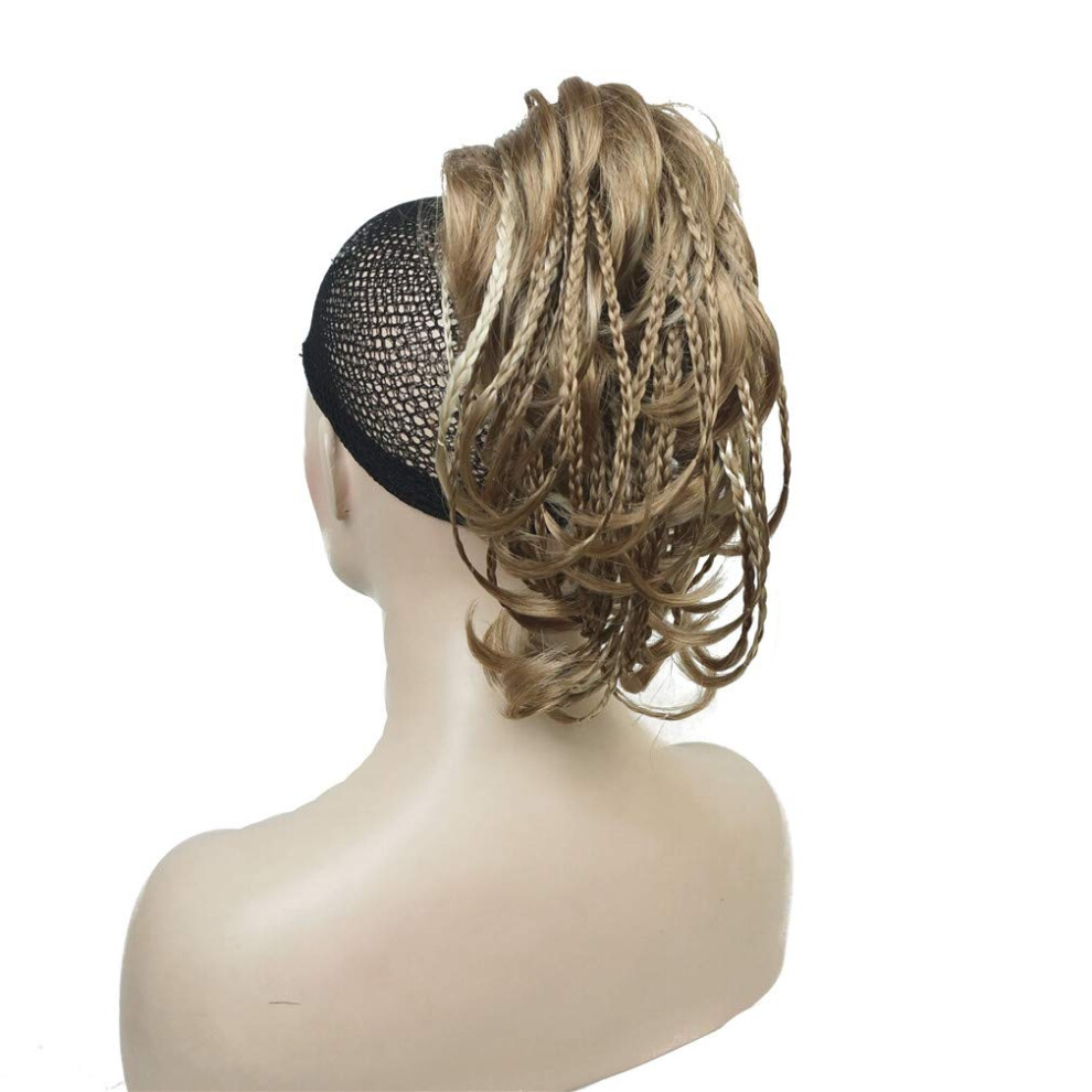 Wiginway Ponytail Messy Style Hair Extension Handmade Braid Synthetic Hairpiece With Jaw Claw Clip Lightest Golden Blonde With Highlights