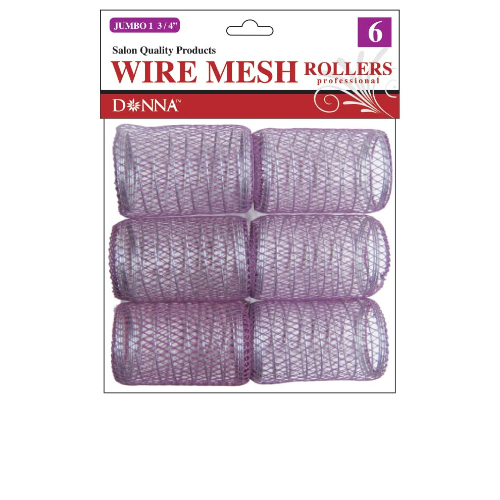 DONNA Wire Mesh Rollers 175D JUMBO 6PCS Foam Hair Rollers Hair Curlers Hair Clips for Hairdressing Styling Heatless Hair Curler PURPLE