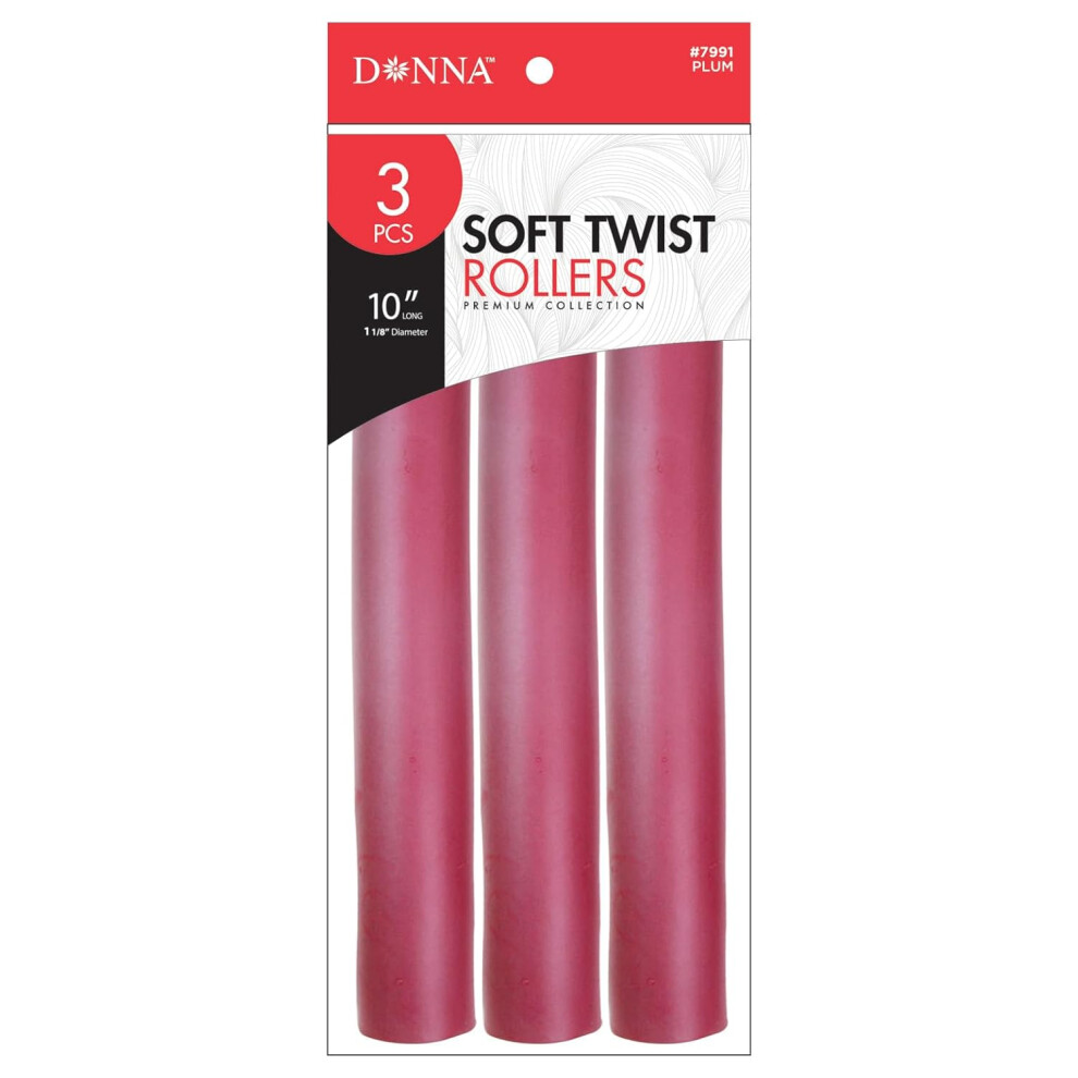 DONNA 10 Soft Twist Foam Rollers and Hair Styling Clips for Heatless Curls  1125D PLUM 3PCS