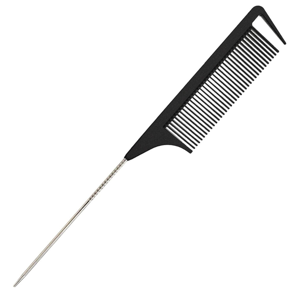 Yumflan Unisex Black Hair Comb Rat Tail Comb For Braiding Hair Fine Tooth Hair Comb With Stainless Steel Pintail For Sectioning Parting And Styling