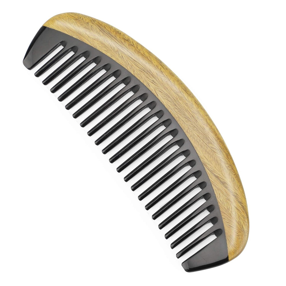 Onedor Unisex Buffalo Horn Handmade Sandalwood Hair Combs Antistatic Scented Natural Detangler Wooden Combs Oval Wide Tooth