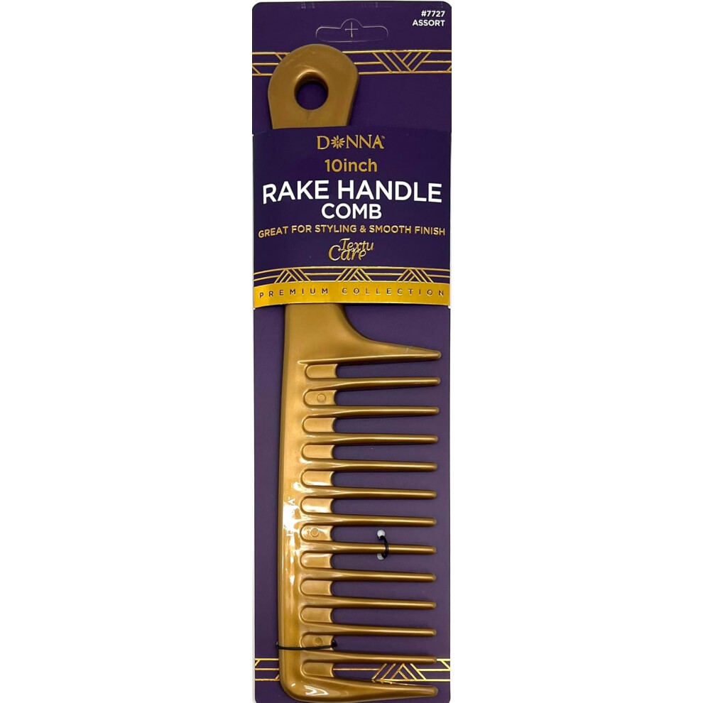 DONNA Rake Handle Comb 10inch Tooth Comb Detangles Wet or Dry Hair Yellow Color