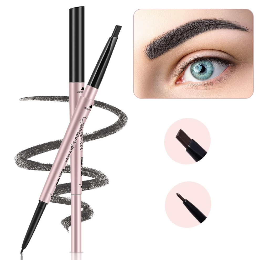 Turritopsisd Black Eyebrow Pencils 2Pack Professional Brow Pencil Dual Tips Retractable Waterproof Natural Eye Brows Makeup