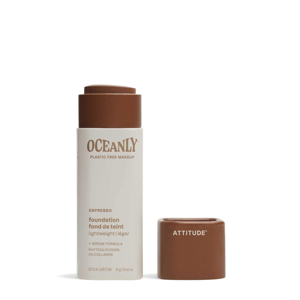 Attitude Oceanly Light Coverage Foundation Stick Titanium Dioxide-Free Ewg Verified Plastic-Free Vegan & Cruelty-Free Makeup Espresso 0.42