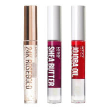 Kiss New York 3 PACK Lip Oil Gloss Hydraterende niet-plakkerige lipolie 100% natuurlijke olie Heldere lipgloss Lichtgewicht lip-moisturizer (Rosegold
