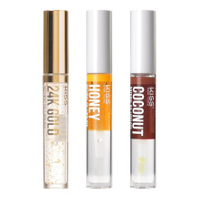 Kiss New York 3 PACK Lip Oil Gloss Hydraterende niet-plakkerige lipolie 100% natuurlijke olie Heldere lipgloss Lichtgewicht lip-moisturizer (goud en