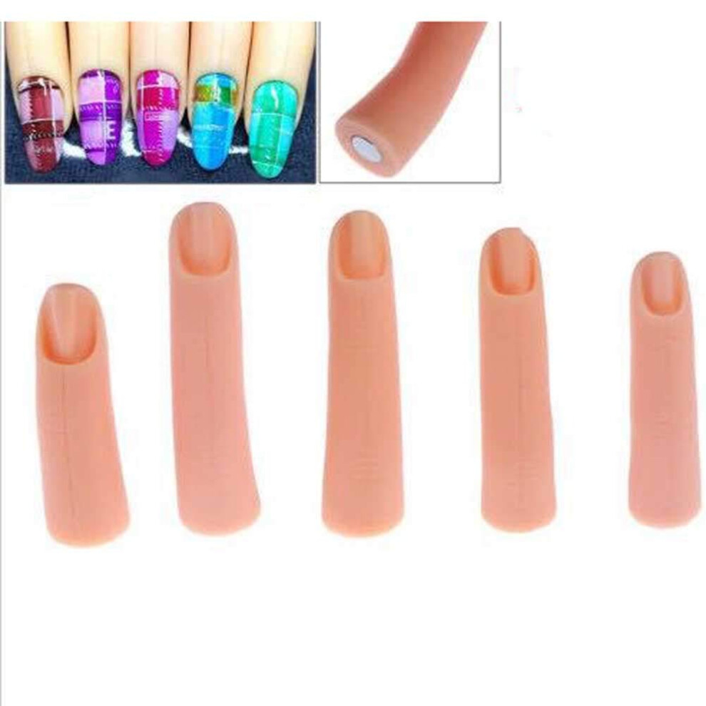 Luzen 5Pcs Silicone Fake Finger Acrylic Uv Gel Nail Art Practice Manicure False Fingers Fake Finger With Magnet For Hand Nail Art Training Display Tools