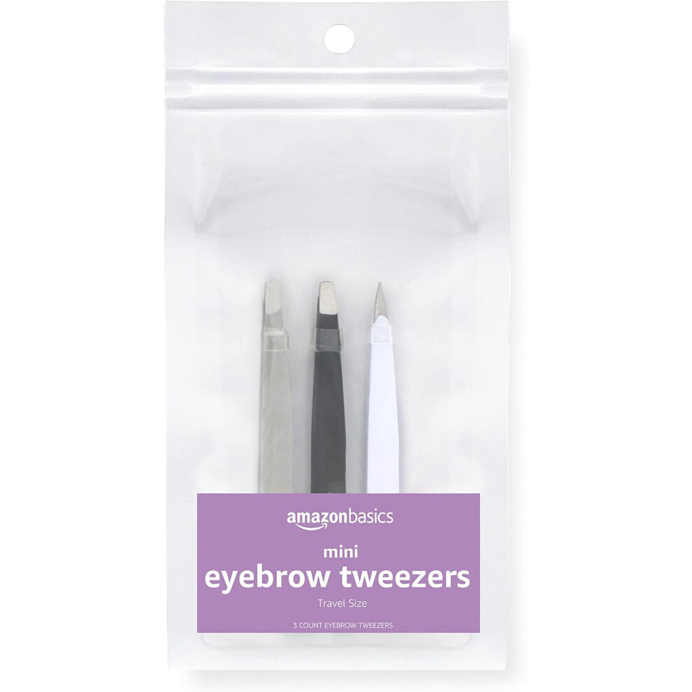 Amazon Basics Mini Eyebrow Tweezers 3Pack BlackWhiteGrey
