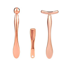 3Pcs Metal Eye and Face Cream Applicator Stick Cosmetics Spoon Spatula Massager Tool for Facial Massage Reduce Puffiness (Rose Gold)