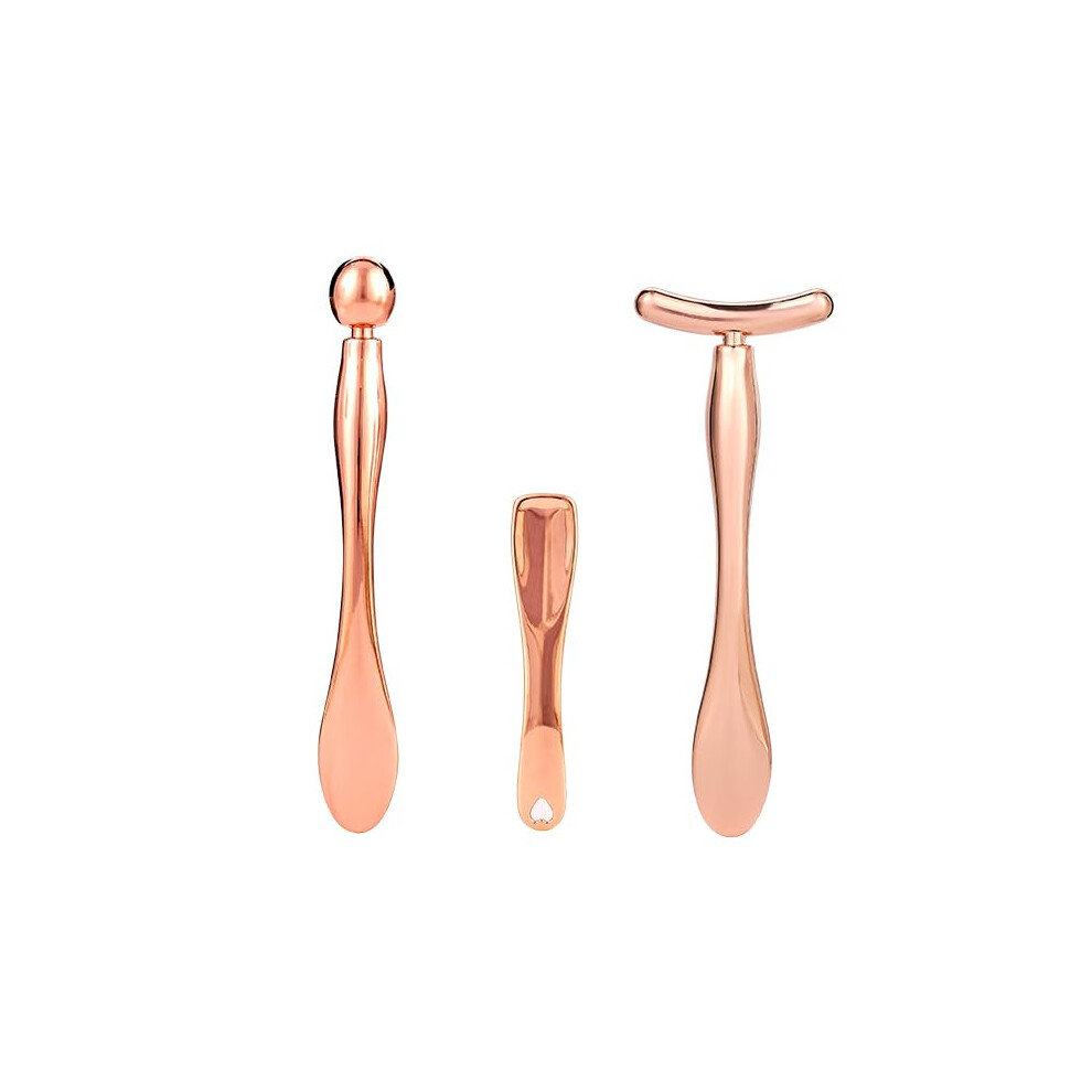 Lengnuantazhi Cream/Gold 3Pcs Metal Eye And Face Applicator Stick Cosmetics Spoon Spatula Massager Tool For Facial Massage Reduce Puffiness Rose