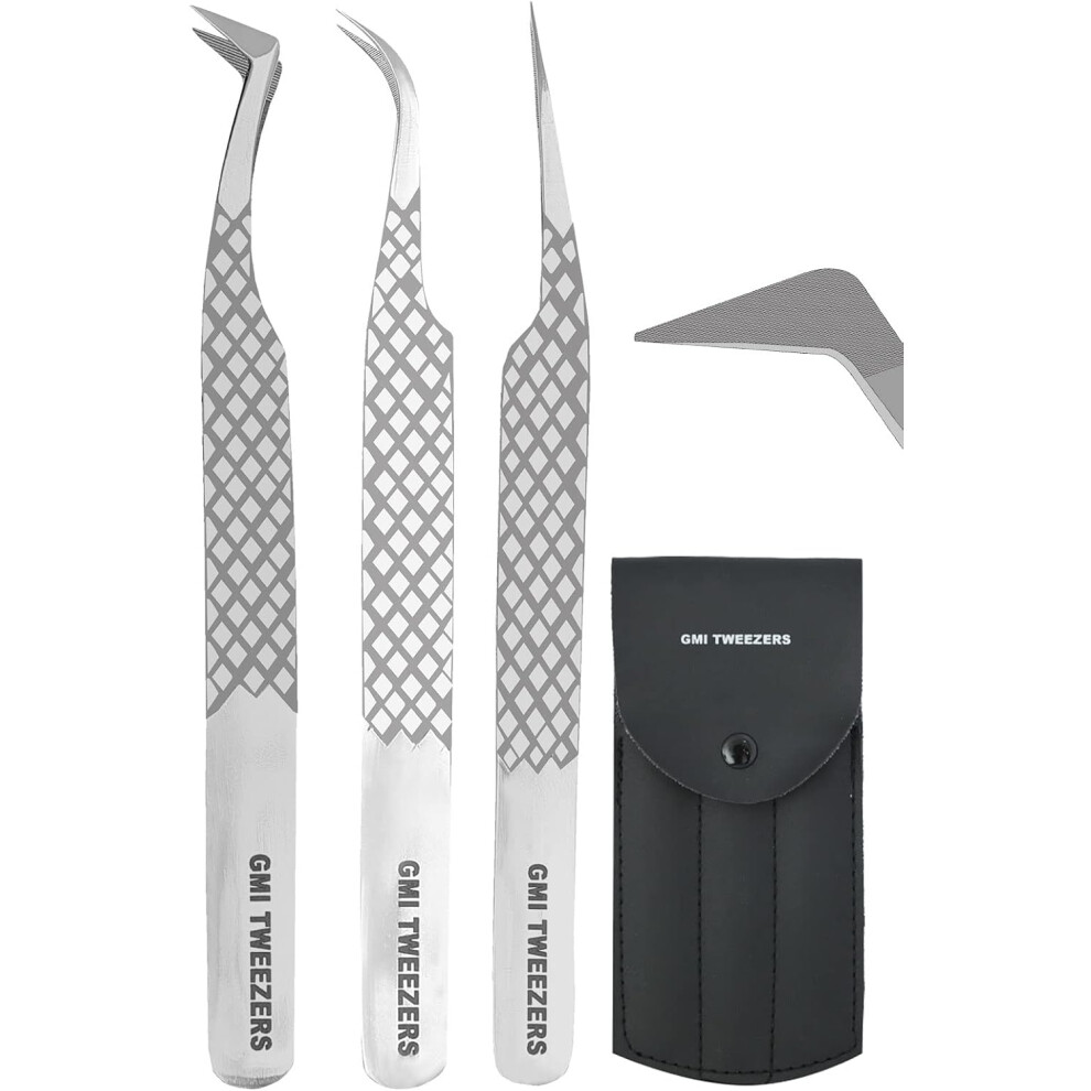 Gmi Lash Tweezers - Pack De 3 Pincettes De Cils De Pointe Firber - Twezers D'extension Des Cils En Acier Inoxydable-image