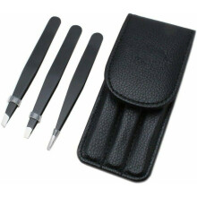Tweezers Set - Professional Stainless Steel Tweezers for Eyebrows - Great Precision for Facial Hair Splinter and Ingrown Hair Removal (Black)