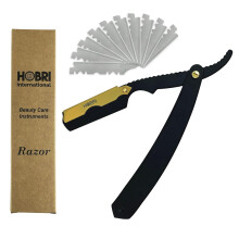 Premium Straight Edge Razor for Men with 10 Blades - Salon Quality (Black)
