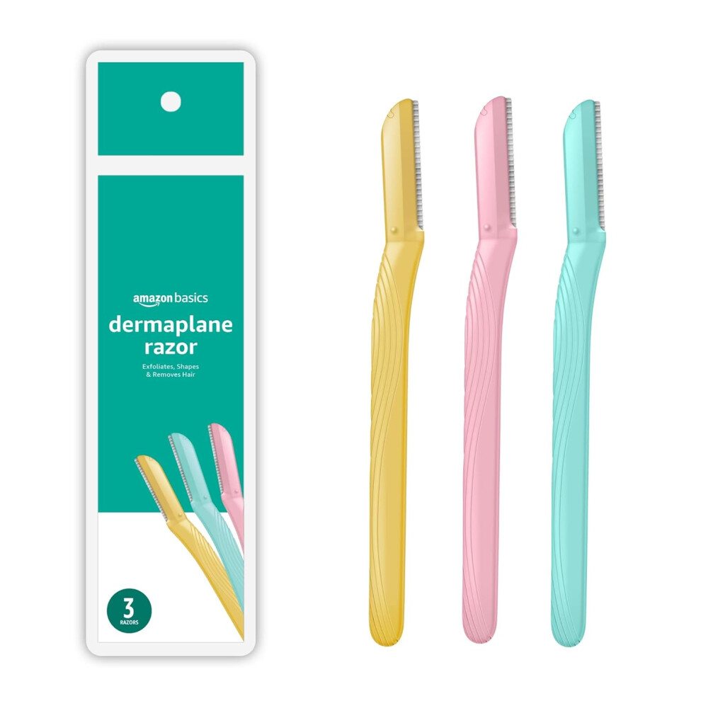 Amazon Basics Womens Multipurpose Exfoliating Dermaplaning Tool Eyebrow Razor and Facial Razor Includes Blade Cover Multicolor 3 Count