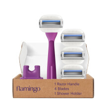 Flamingo Moisture Plus Dames Scheerset - Handvat, 4 Scheermesjes, Douchehouder - Fig