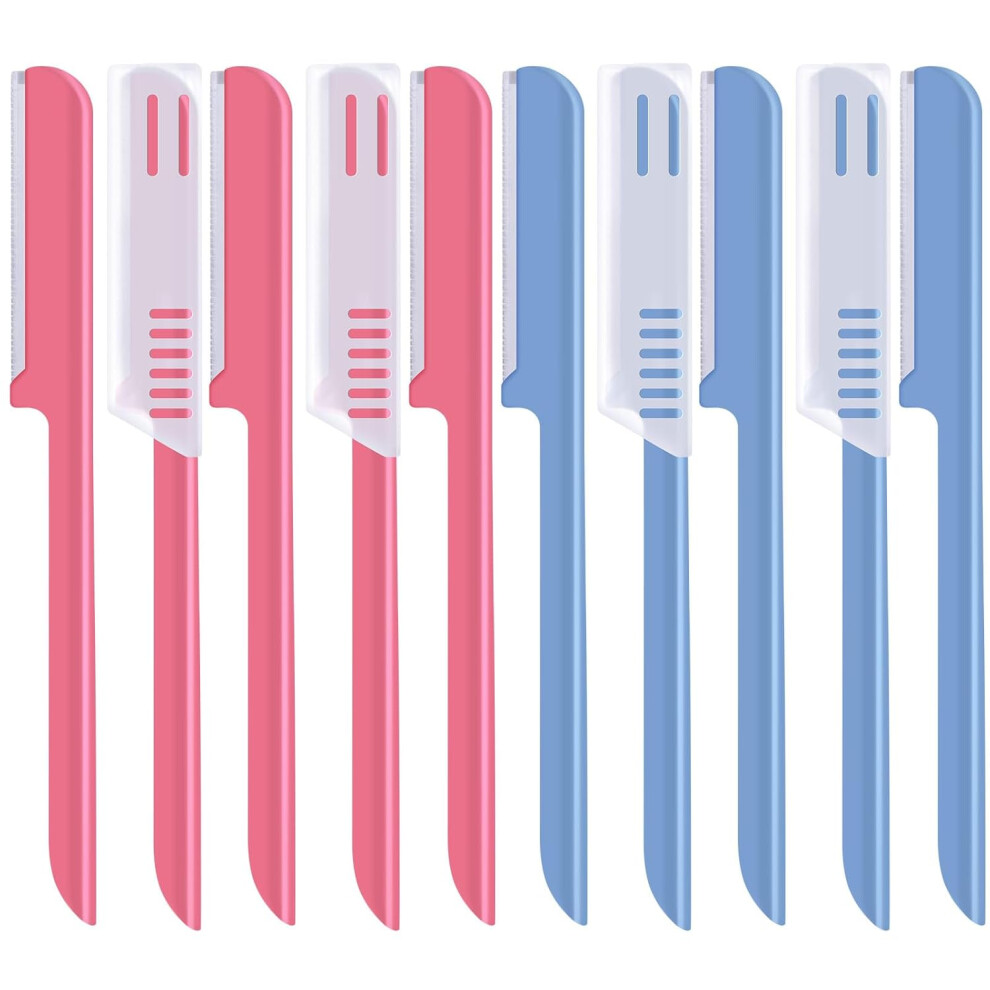 Mudder Pink/Blue 10 Pieces Eyebrow Razor For Women Facial Shaver Razor Brow Shaper Eyebrow Trimmer Dermaplaner Shaping Tool With Cover