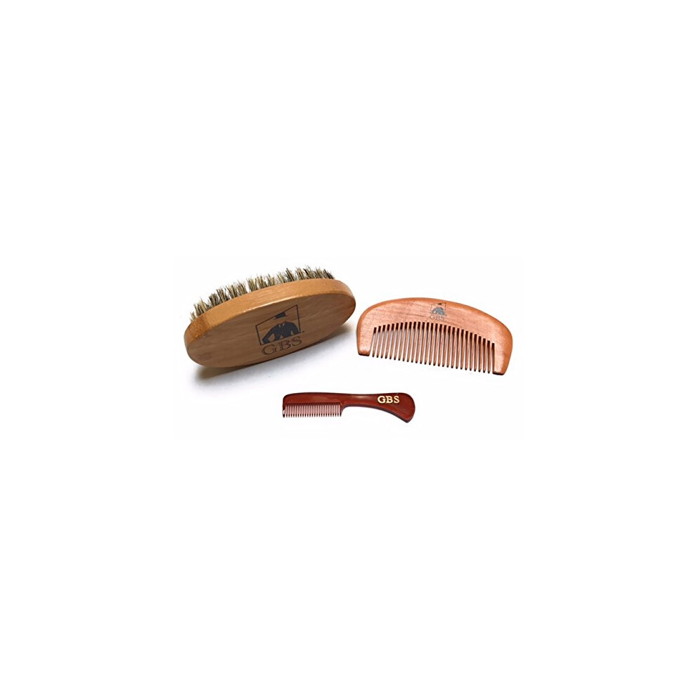 G.b.s Unisex Gbs Combo Set3 Piece Kit Oval Wood Brush With Boar Bristles For Beard Mustache With Bamboo Hard Comb