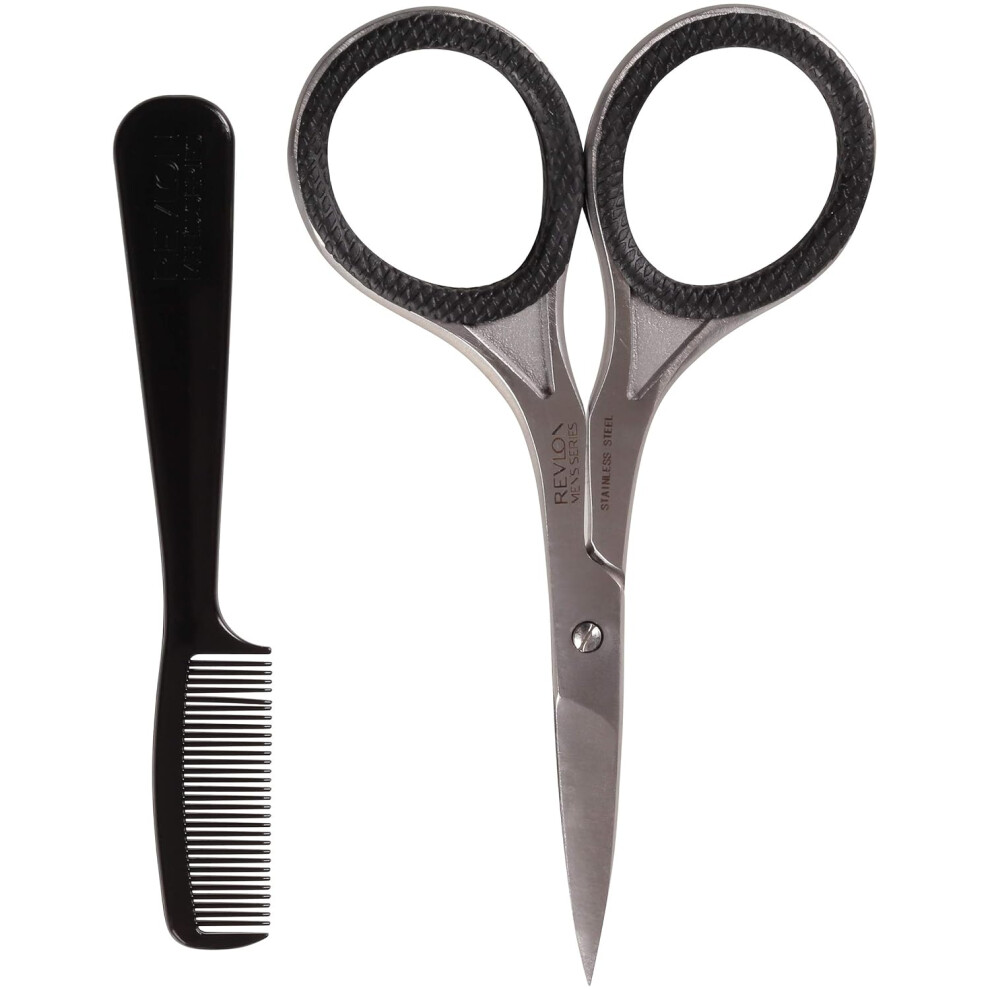 Revlon Mens Beard Grooming Kit Mustache Trimming Scissors and Facial Hair Comb Travel Essentials Stainless Steel Blade 1 Pack