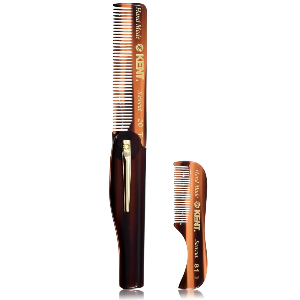 Kent Handmade Tortoiseshell Folding Comb  Fine Tooth Beard and Mustache Grooming Kit for Men