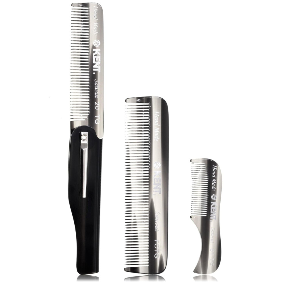 Kent Folding Beard and Mustache Comb Set  Mini Combs for Mens Grooming Travel and Handmade Care