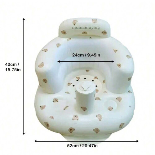 (Bear) Infant Shining Baby Inflatable Sofa Children Puff Portable Bath Chairs PVC Multifunctional Seat Practice Sitting Bath Stool