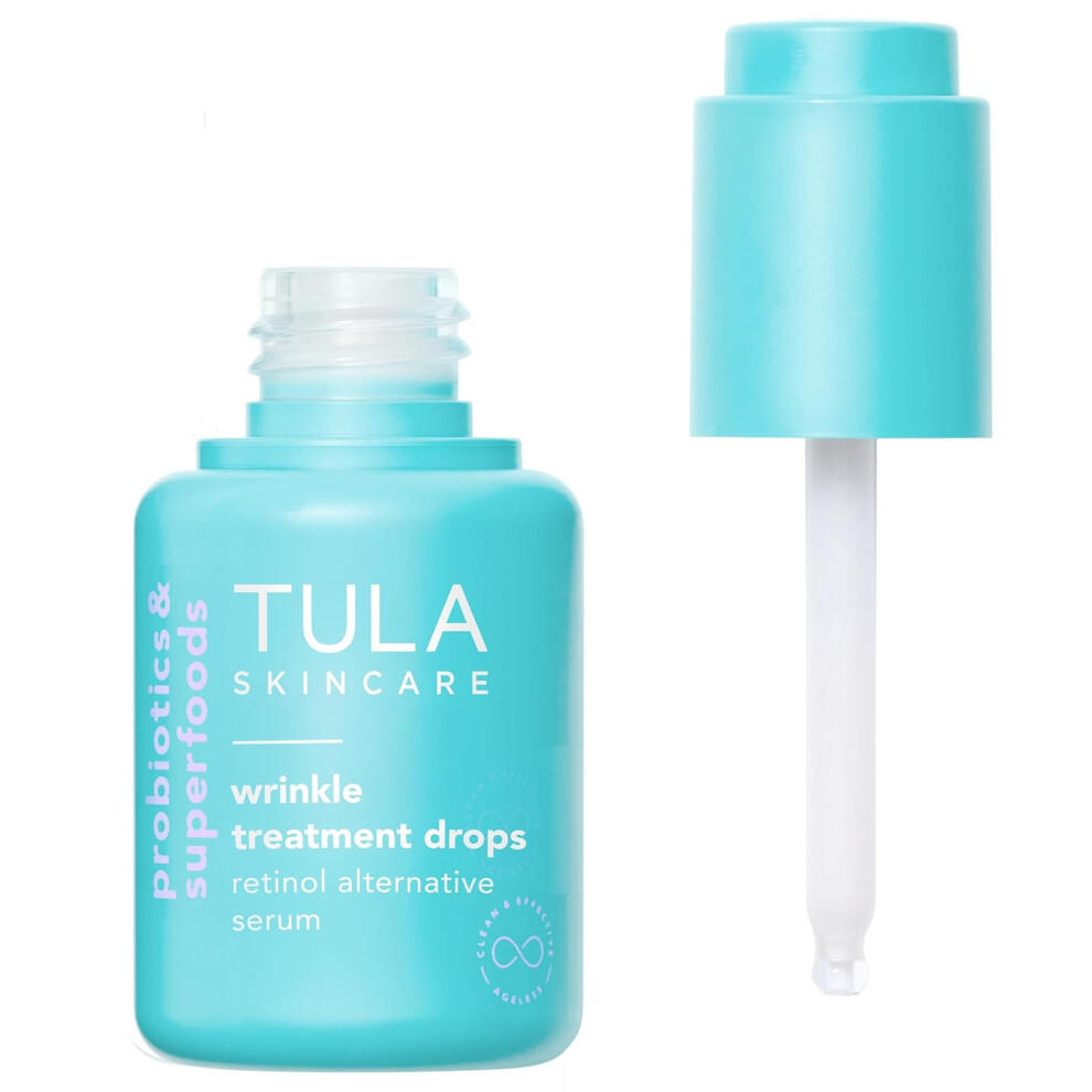 TULA Skin Care Wrinkle Treatment Drops  Retinol Alternative Serum AntiAging Minimizes Wrinkles Contains Bakuchiol Alfalfa Sprouts and Stevia 098 oz