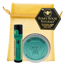 Honey House Naturals 2 piece Gift Set  Peppermint  Small Bee Bar 6 Ounce and Lip Butter  Made in USA Peppermint