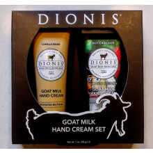 Crema per mani di latte di capra di Dionis set di vaniglia e dermatologo di schiaccianoci. Tubi 1oz x 2 (set di uno)