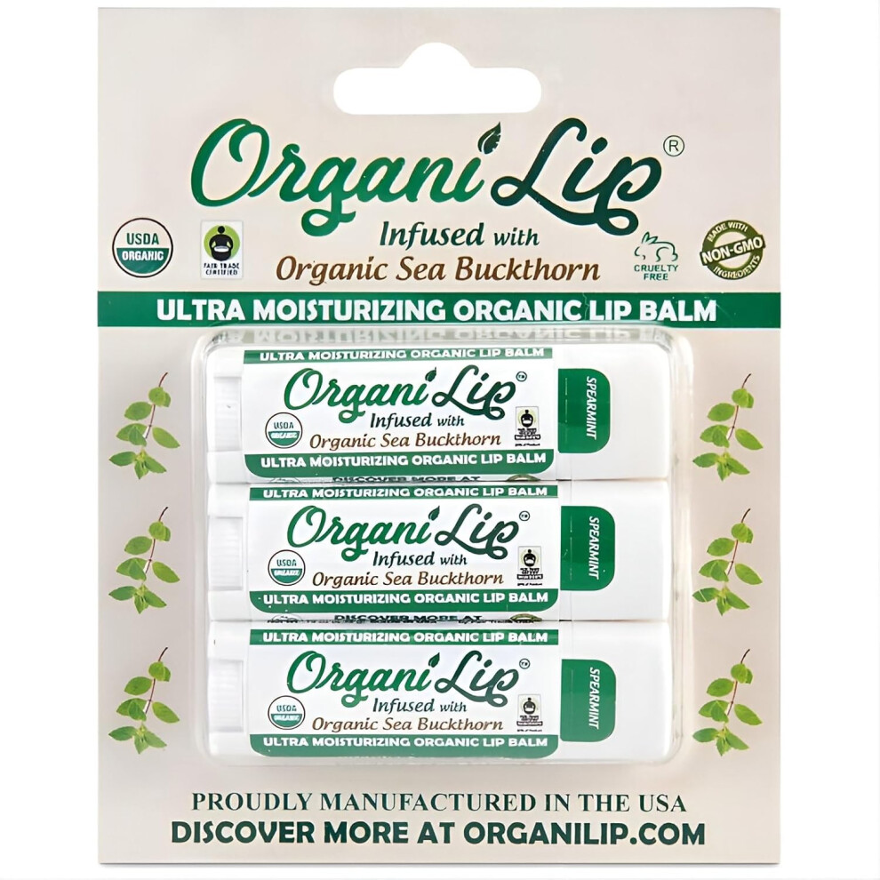 Organilip Organic Lip Balm Spearmint Flavor Ultra Hydrating Lip Moisturizer For Dry Lips Oval Shaped Tube Usda Certified Organic 3 Pack