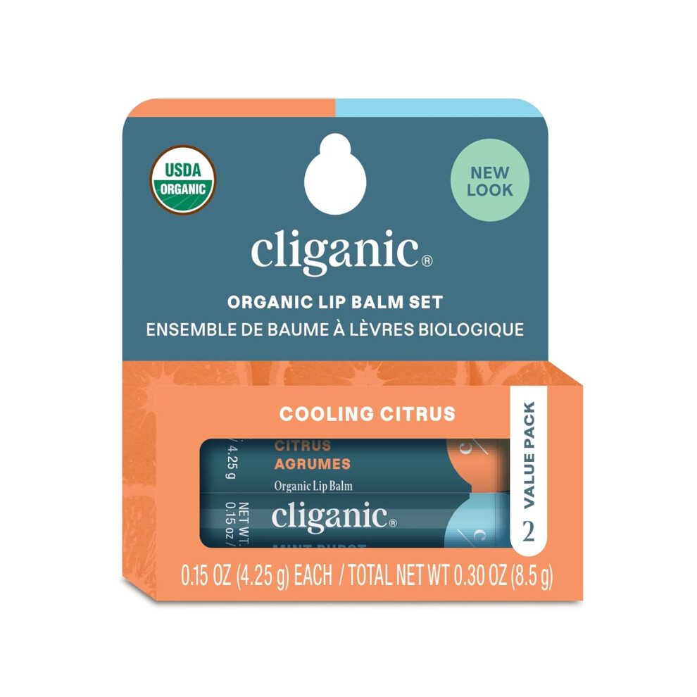Cliganic Organic Lip Balm 2 Pack Cooling Citrus