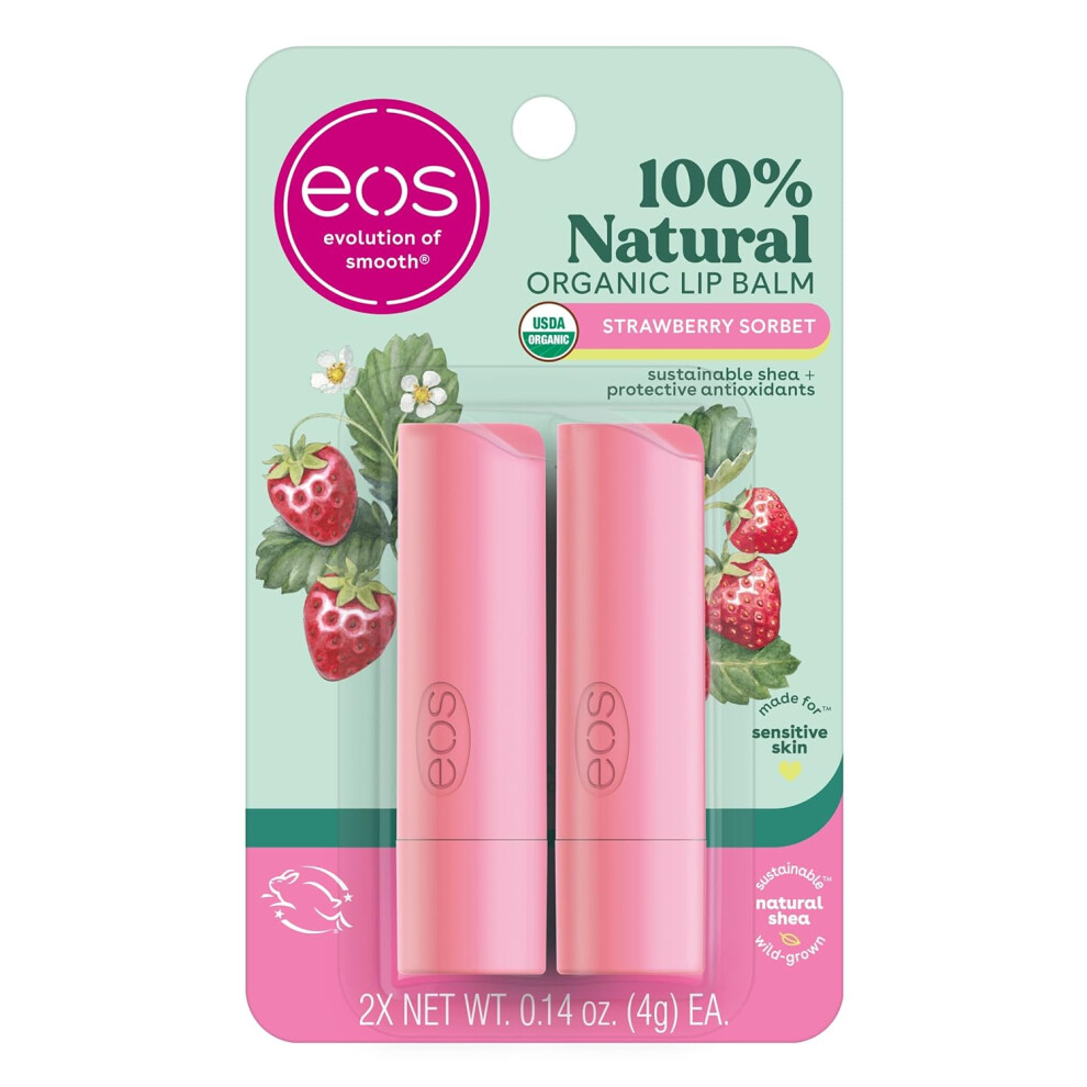 Photos - Lipstick & Lip Gloss E.O.S. eos 100 Natural Organic Lip Balm Strawberry Sorbet Dermatologist Recommended for Sensitive Skin AllDay Moisture 014 oz 2 Pac 