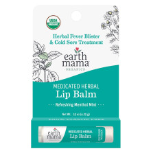 Earth Mama Medicated Herbal Lip Balm Organic Lip Balm with Menthol for Fever Blister Cold Sore Refreshing Menthol Mint Lip Care 015 oz
