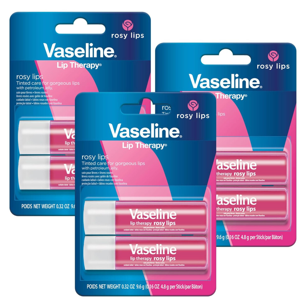 Vaseline Lip Therapy Care Rosy, Schnell Wirkende Pflege, Ideal F R Rissige, Trockene, Rissige Oder Besch Digte Lippen, Lippenbalsam, 3Er-Pack Mit-image