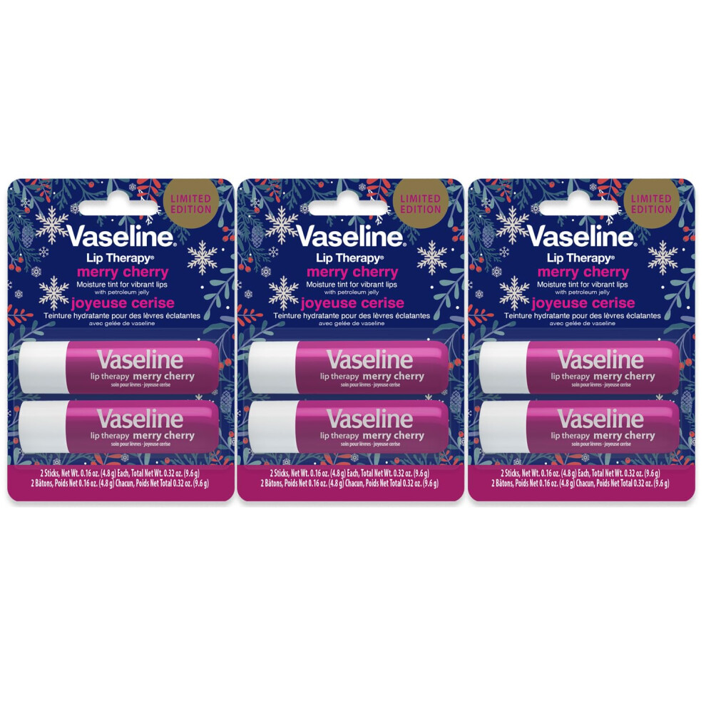 Vaseline Lip Therapy Stick Twin Pack  Merry Cherry Holiday Limited Edition 3Pack