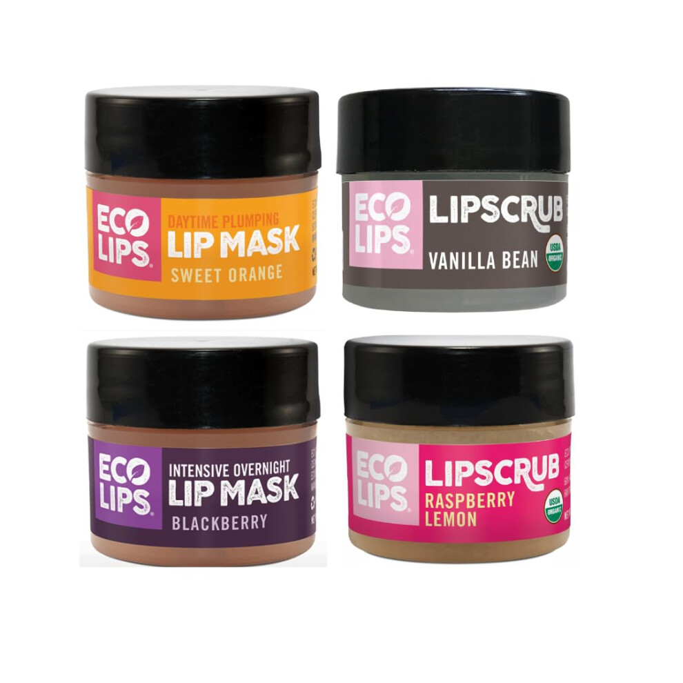 Eco Lips Organic Sugar Lip Scrub Plumping Lip Mask Overnight Intensive Lip Mask For Chapped Lips 4Pack 025 Oz Each 100 Natural