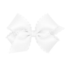 Klassieke Grosgrain Moonstitch Edge-haarstrik voor meisjes van Wee Ones op een WeeStay-haarclip, medium wit