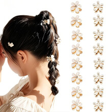 Doromy 16 kpl Pienet Faux Pearl Hair Cl Clips minikristallisilla kukkakoristeilla - Makeat keinotekoiset hiusleikkeet naisille ja tytöille