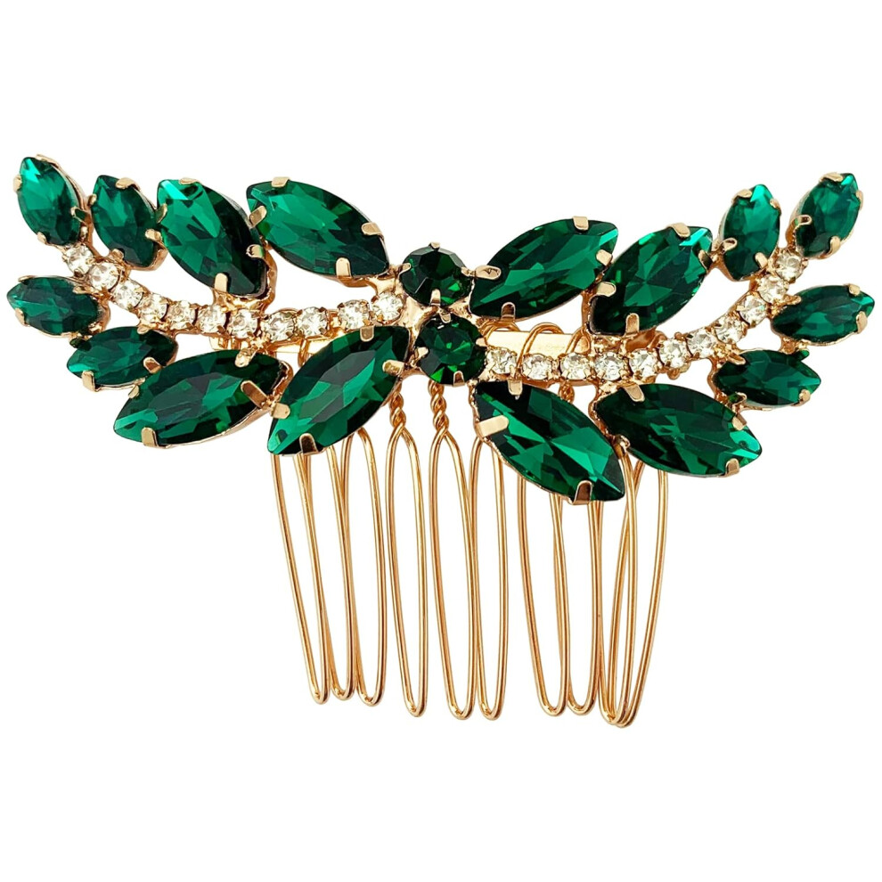 Bettiteto Bridal Hair Peigt Emerald Green Crystal Wedding Hair Piece Pin Accessoires Pour Femmes Filles (Vert)-image